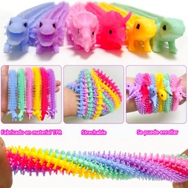 NADINE456 Paquete de 20 Juguete Antiestrés Elástico, Cuerdas de Fideos Sensoriales de Dinosaurios, Juguetes Sensoriales Elásticos con Forma de Gusano para el Día del Niño, Regalo para Niños, Adultos