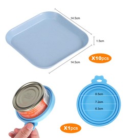 FAURAPMNG 11 Pcs Cat Food Bowl Set, 10 Whisker Fatigue Free Cat Food Plate, with 1 can lid, Plastic Shallow Cat Dish, Wide & Small Cat Wet Feeding Plate, Environment Friendly PET Plate for Cat Dog
