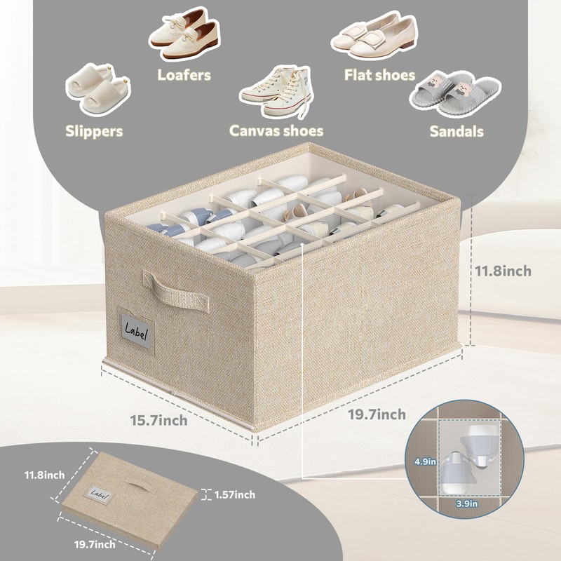 2 Pack Shoe Organizer For Closet, Fits 16-32 Pairs Fabric