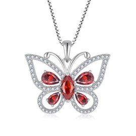 Oskani Butterfly Birthstone Pendant Necklace for Women 925 Sterling Silver 5A Cubic Zirconia January Birthstone Garnet Color Jewelry for Mother's Day Valentine Birthday for Her
