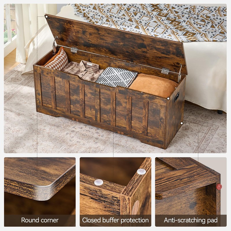 VANKILEY 47.2"Storage chest extra large,storage trunk with 2 safety Hinges,Wooden