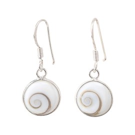 925 Sterling Silver Shiva Eye Earrings - Natural Stone of Saint Lucia - Small Round Earrings for Women - Mediterranean Jewelry Sterling Silver Shiva Eye, Sterling Silver, Natural shell