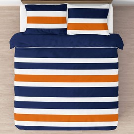 Sweet Jojo Designs Navy Blue, Orange and White Childrens, Teen 3 Piece Full/Queen Boys Stripe Bedding Set Collection