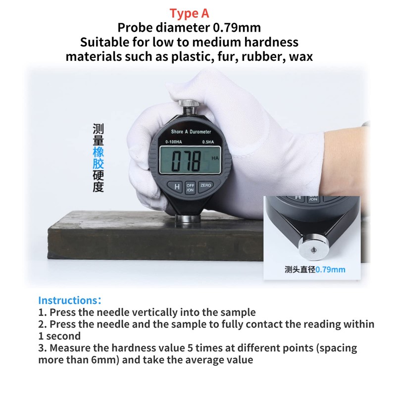 LCD Hardness Tester, Digital Shore Hardness Tester 100HD for Hardness