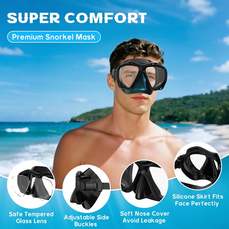Snorkeling Gear for Adults, Panoramic Wide View Mask Dry Snorkel