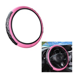 AUCELI Elastic Car Steering Wheel Cover, Stretch Leather Breathable Vehicle Steer Wheel Protective Wrap, Anti-Slip Odorless Steer Wheel Protector, Universal Automotive Interior Accessories (Pink)