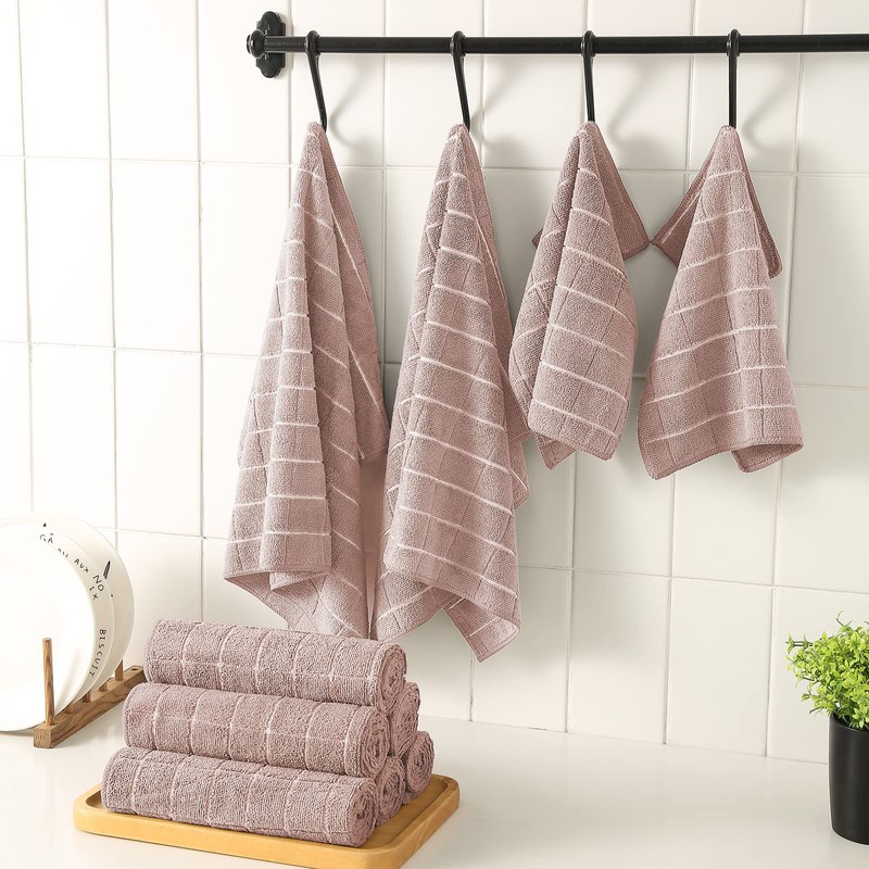 Puomue Microfiber Kitchen Towels and Dishcloths Set, 26 X 18