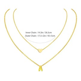 Baño Oro 14k Collar Mujer Doble Cadena Corazón Letra Regalo