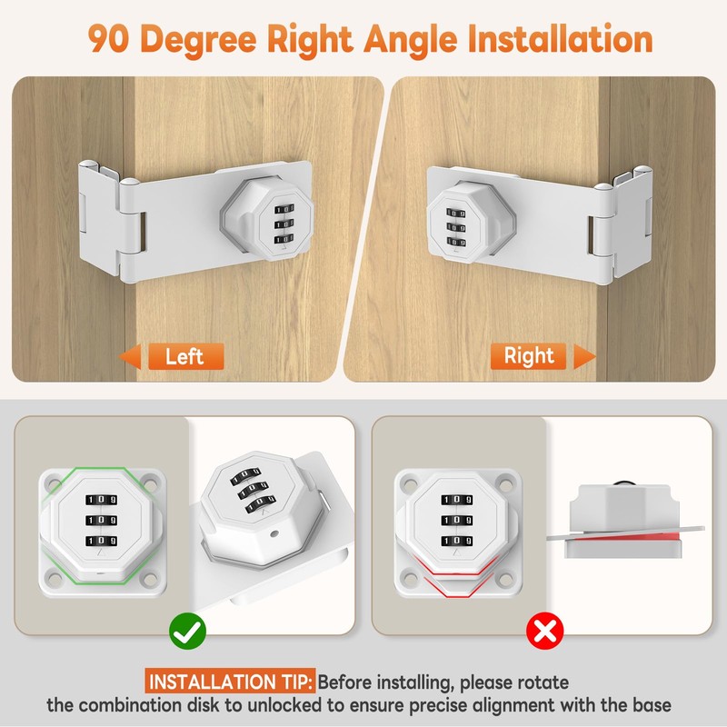 BiceNoning 90 Degree 3-Digit Combination Cabinet Lock, Zinc Alloy Keyless