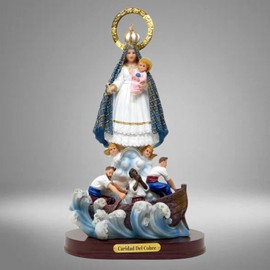Virgen Caridad del Cobre Charity Statue - Imagen Figurine Resin Religious Gift Tabletop Home Office Decoration 12" H
