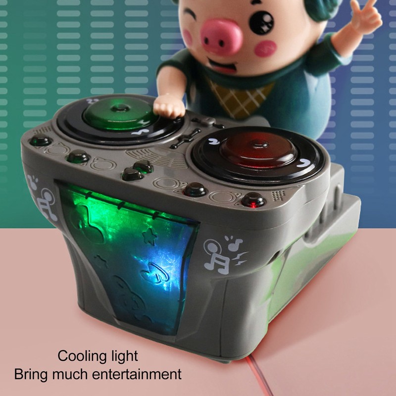 Electronic Dancing Piglet Toy DJ Style Automatic Rotating Disc Light