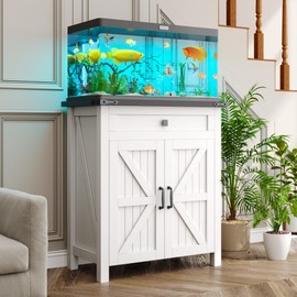kepptory 20 Gallon Fish Tank Stand with Power Outlets, Farmhouse Decorative Aquarium Stand Furniture with Adjustable Shelves, 10-20 Gallon Reptile Turtle Tank Stand with Cabinet Storage (White, 20GL)