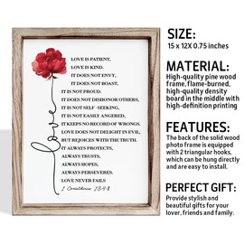 Christian Canvas Wall Art Love is Patient Love is Kind 1 Corinthians 13:4-8, Scripture Decoration, Home Bedroom Wall Decor, Cheer Up Gift, Framed MDF Hanging Signs