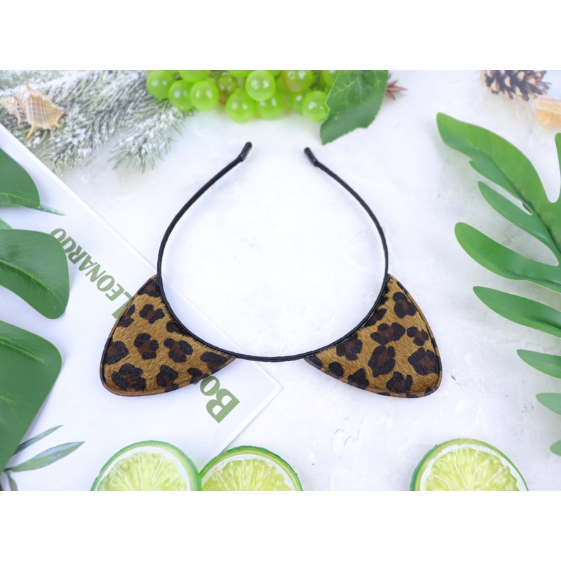 Leopard Grain Cat Ears Headband Brown