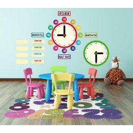 WhatSign 34Pcs Telling Time Bulletin Board Set Decoration Clock for Kids Learning to Tell Time Telling Time Teaching Practice Clock for Elementary Preschool Classroom Supplies Teachers Back to School
