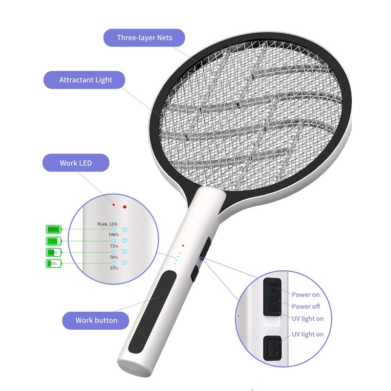 Electric Fly Swatter 4500V Bug Zapper Racket, 2 in 1