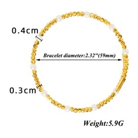 Heavstjer Fashion 18K Gold Plated Adjustable Arm Wristband Faux Pearl Beads Open Cuff Bracelet(Gold)