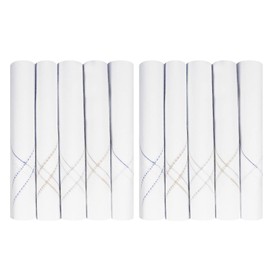 Caruso Italy Men's Luxury 100% Pure Cotton Handkerchief White Base with Colored Border - Pack of 10