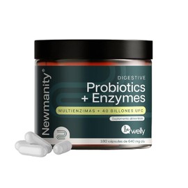 NEWMANITY Probióticos y Prebióticos con Enzimas Digestivas 40 Billones - 180 Cápsulas Veganas para Hombre y Mujer con 15 Cepas y 3 Probiotics Lactobacilos para Salud Intestinal, Probioticos