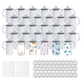 12 Oz Sublimation Sippy Cup, 30 Pack Kids Sublimation Tumblers with Handle, 2 Lids, Insulated Skinny Tumblers Blanks Stainless Steel Double Wall Vacuum Insulated Cups Gift for Water Milk Boys Girls