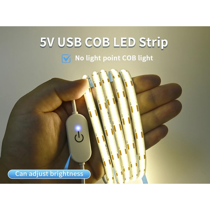 1m USB COB LED Strip Light 5V Natural White 4000K