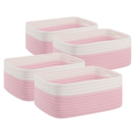 OIAHOMY 4 Pack Storage Baskets for Organizing, Small Baskets for Shelves, Cute Decorative Storage Bins, Organizer Baskets for Gifts Empty, Woven Baskets for Storage, 11.8''Lx7.8''Wx4.7''H, Pink/White