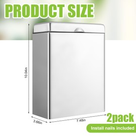 Tioncy Sanitary Napkin Receptacle, Tampon Disposal Bin Wall Mounted Tampon Holder Stainless Steel Sanitary Napkin Disposal Bins for Home Office Public Restrooms Bathroom(Natural Color, 2 Pcs)