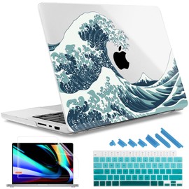 May Chen Case for M4 MacBook Pro 14 inch Case A3112 A3401 Max A3185, M3 A2918 A2992, M2 A2779 M1 A2442, 2024 2023 2022 2021 Release, Plastic Hard Shell Case with Keyboard Coer, Great Wave