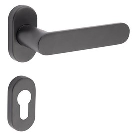 JUVA Narrow Frame Handle Set Aluminium | 1 Set | Door Handle on Narrow Rosettes | PZ - Cylinder | Matte Black | Shape | Door Fitting Including Mounting Material | Door Handle Powder Coated