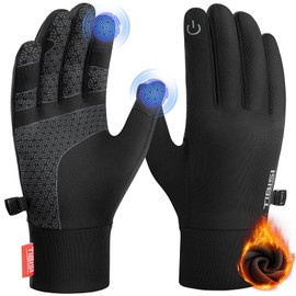 TM02-Black L Winter Warm Cycling Gloves Winter Gloves Cycling Gloves Sports Gloves Running Gloves Touchscreen Windproof Non-Slip Elastic