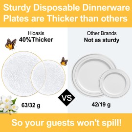 Hioasis 350PCS Clear Gold Plastic Plates - Hammered Plastic Plates,Heavy Duty Gold Disposable Plates,Include 50 Dinner Plates, 50 Dessert Plates,50 Cups,50 Rolled Napkin Cutlery Perfect for Wedding