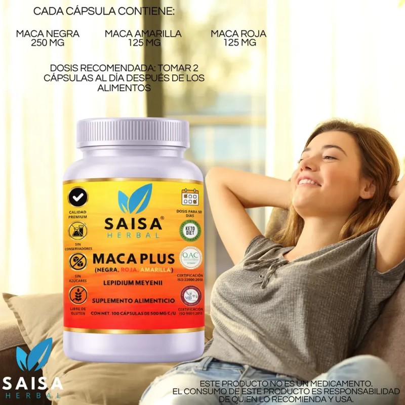 Maca Plus Maca Negra Maca Roja Maca Amarilla 100 cápsulas