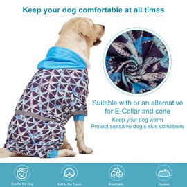 LovinPet Large Pitbull Dogs Onesies - Wound Care/Post Surgery Dog Clothes, Anxiety Relief Shirt for Dogs, Large Breed Dog Pajamas, Lightweight Stretchy, Reflective Stripe, Brown Shark Print /2XL
