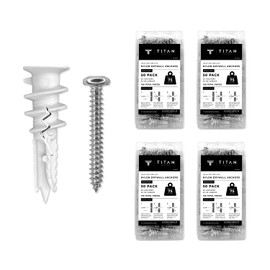 TITAN ANCHORS 200-Pack Premium Splitting Reinforced Nylon Self-Drilling Drywall Anchors with #8 Screws Kit | 200 Anchors + 200 Screws