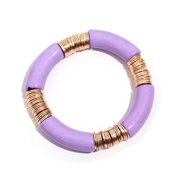 1pcs Colorful Acrylic Bamboo Tube Bending Tube Elasticity Bangles Bracelet Set Chunky Curved Cuff Stretchable Adjustable for Women Jewelry-Purple