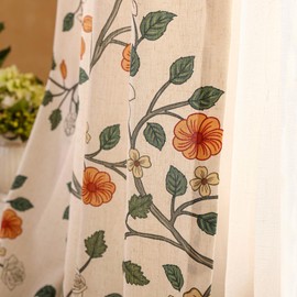 ISAENNE Beige Floral Botanical Curtain 63 Inches Long Flower Leaf Branch Thermal Insulated Room,Grommet Daily Toile Curtains,Semi Sheer Curtains for Living Room Bedroom 2 Panels,53"*63"