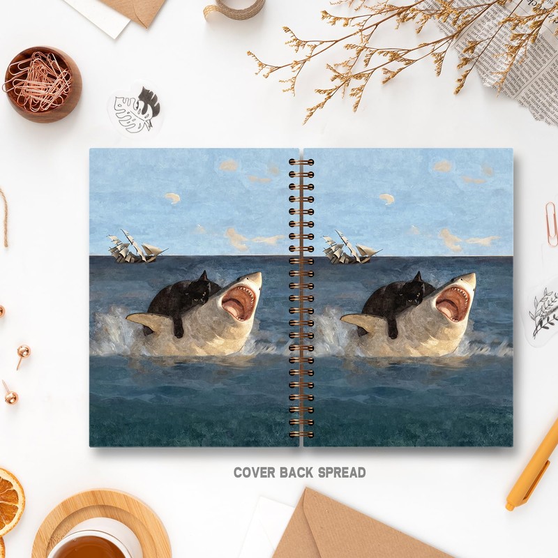 Foritho Funny Black Cat Shark Notebook, Retro Black Kitty and