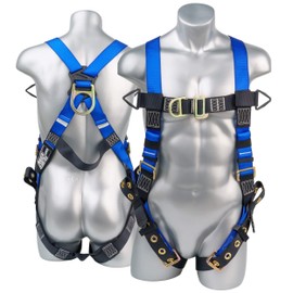Fall Protection Body Safety Harness w/ 5pt Adjustments, Pass-through Chest, Grommet Legs, Front & Back D-Ring I OSHA ANSI Construction Personal Protective Equipment (Harness + D-Ring Extender)