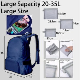 ApollOptimum Upgraded 4 PCS Set Foldable Bag,1 35L Lightweight Backpack、3 Mesh Bags,2 Ways of Carrying:Handbag、Small Backpack,Walking Bag for Outdoor Sport、Travelling Walking、Hiking Camping、Biking