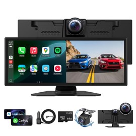 Upgrade Wireless Carplay Screen for Car with 4K Dash Cam, 11.26'' Portable A-pple CarPlay & Android Auto Car Stereo Touchscreen with Backup Camera, Mirror Link/GPS Navigation/Bluetooth/Siri/FM
