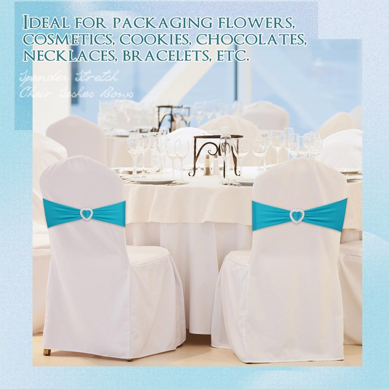VitalCozy 100 Pcs Spandex Chair Sashes with Heart Buckle Slider,Turquoise