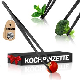4smile Cooking Tweezers Stainless Steel in Black, 30 cm Long, Pointed Kitchen Tweezers - Tweezers Kitchen, Camping, BBQ, Barbecue Tweezers for Cooking, Roasting, Baking, Dressing, Decorating
