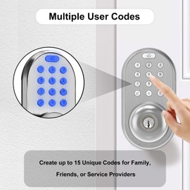 Keyless Entry Keypad Door Knob Lock, Upgraded Electronic Smart Digital Lock for Front Doors, Bedroom, Auto & One-Touch Locking, Easy Installation (Satin Nickel)