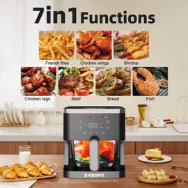 Glass Air Fryer,4.75QT Air Fryer with Viewing Glass Pot,Transparent Fry Bowl for Best Cooking Results,Cook Shrimp, Steak, Fries, Wings, Chicken & More 97% Less Oil (Black and Gold)