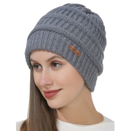 Belle Dame Winter Beanie Hat for Women Cable Knit Hat Winter Cap Fleece Lined Toque Skull Cap (HT507-GRY)