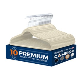 Premium Velvet Non-Slip Hangers for Clothes - Heavy Duty Coat Hanger Set with 360° Swivel Hook, Lightweight, Luxurious Velvet Finish, Versatile Hangers for Any Closet, Pack of 10 - Ivory