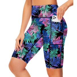 Woman Swim Leggings Sun Protective Swimming Shorts Hawaiian Leaves Printed Summer Beach Bottom L