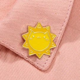 Small Sun Brooch Pin for Women Gold Plated Cute Yellow Cat Brooches Spur Lapel Pins Suit Collar Dress Accessories Decoration Jewelry Gift for Daughter Sister