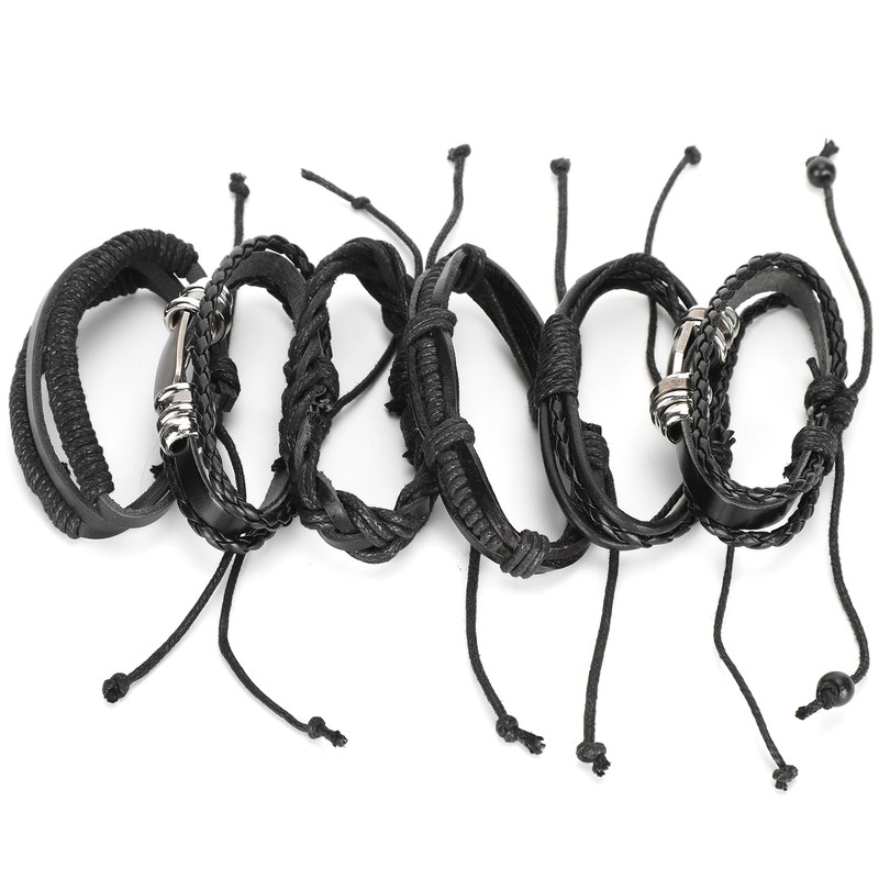 2Sets Adjustable Braided Bracelet Metal Inlaid Wristband Retro Style Cuff