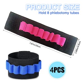 4Pcs Phlebotomist Accessories Phlebotomy Arm Band Supplies Tube Wristband Holder Set Blood Draw Kit Bracelet Strap Hold 8Tubes Easy to Carry Storage Belt Wristband Phlebotomy Tube Holder(Blue/Pink)